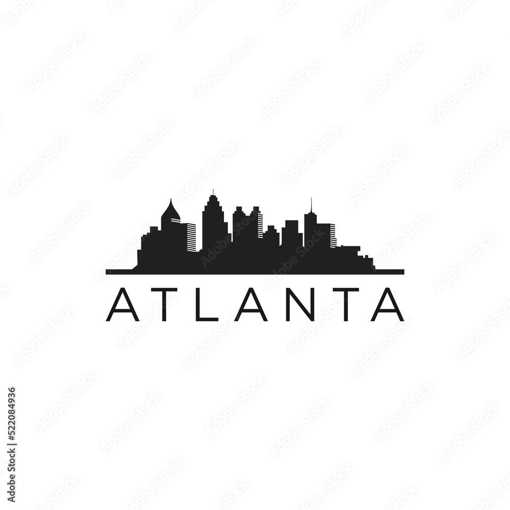 Atlanta city skyline horizontal banner. Black and white silhouette of Atlanta city, USA. Vector template for your design.