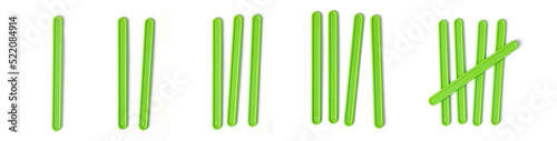 counting colored sticks for the purposes of early education  development  learning to count and play. Banner with colored sticks on an isolated white background. Count  numbers  symbols  1  2  3  4  5