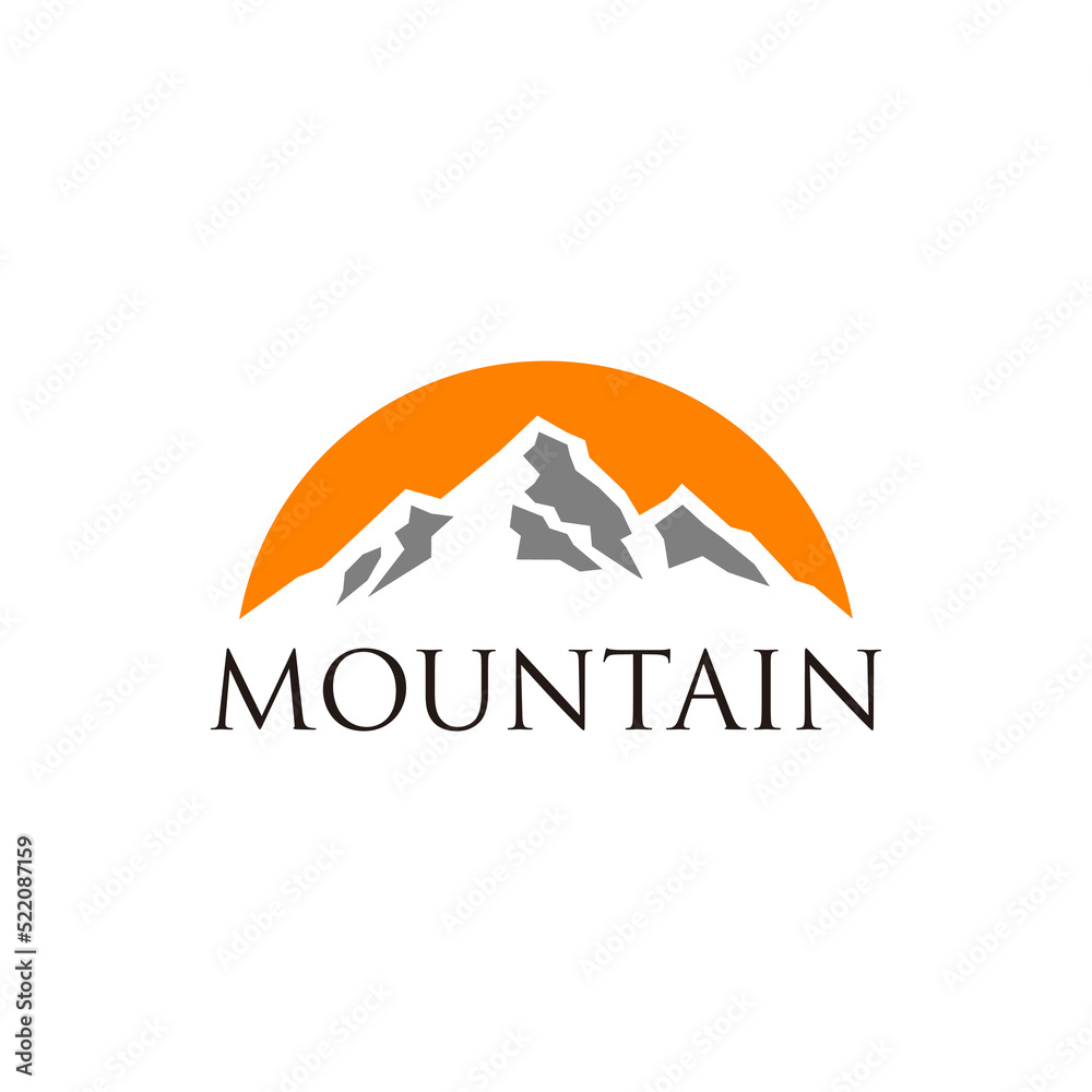 Vintage modern mountain landscape logo vector design concept. Travel outdoor hiking company brand logomark illustration. Can representing wild, nature, sport, climbing, snow, tourism, explore.