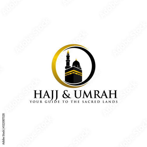 travel logo, Al haj and umrah mubarak tour symbol. Suitable for travel business and Islamic content.