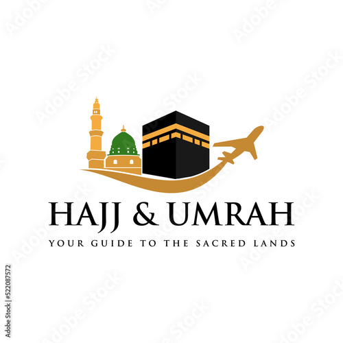 travel logo, Al haj and umrah mubarak tour symbol. Suitable for travel business and Islamic content. photo