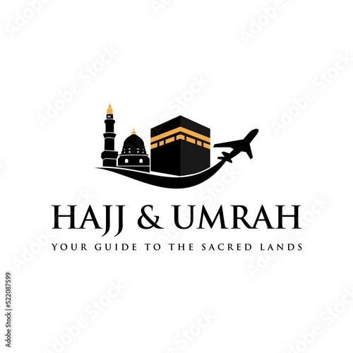 travel logo, Al haj and umrah mubarak tour symbol. Suitable for travel business and Islamic content. photo
