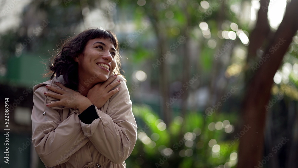 A joyful hispanic woman feeling happy. South American person celebrates achievement and success A joyful hispanic woman feeling happy. South American person celebrates achievement and success