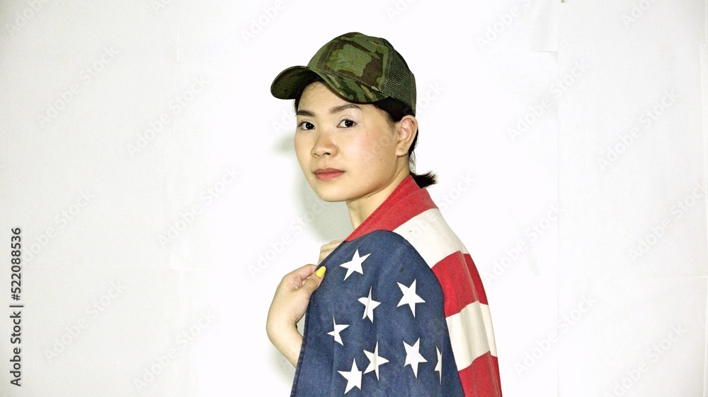 Serious American Woman With Usa Flag Serious American Woman With Usa Flag