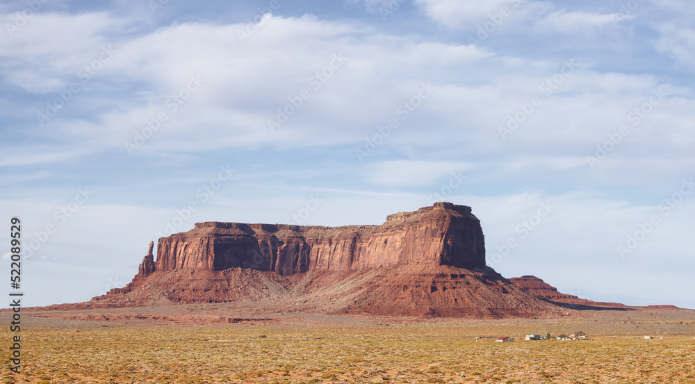 Desert Rocky Mountain American Landscape. Sunny Blue Sky Day. Oljato-Monument Valley, Utah, United States. Nature Background