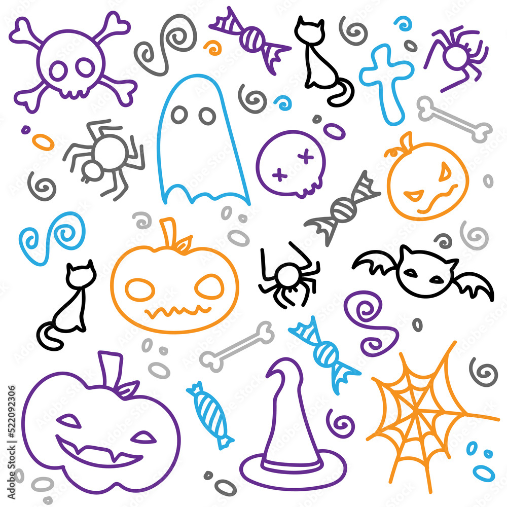 set of objects halloween icons horror holiday ghost tikva cat witch