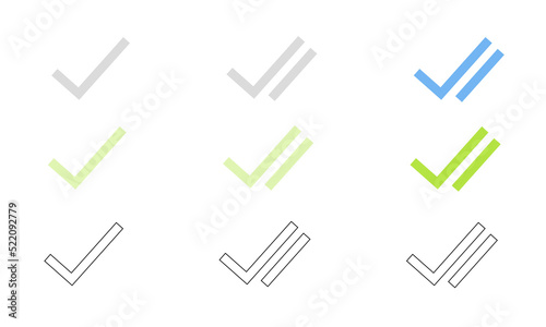 Read message icon with double checkmark.
Blue tick.
Viewed message in a social network chat. Vector illustration.