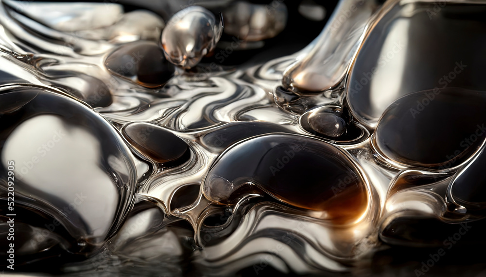 Trendy, abstract reaction diffusion background. Glossy, melted metal ...