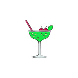 Coctel. Bebida alcohólica y fría de verano, color verde, estilo copa