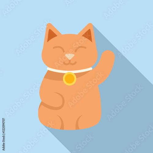 Japan lucky cat icon flat vector. Neko maneki
