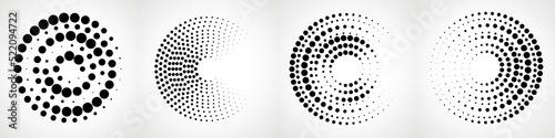 Vector set of halftone dotted background in circle form. Circle dots isolated on the white background