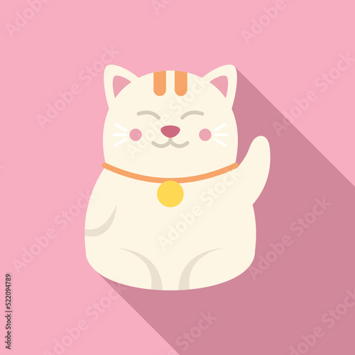 Money lucky cat icon flat vector. Neko maneki