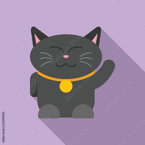 Gold lucky cat icon flat vector. Cute animal