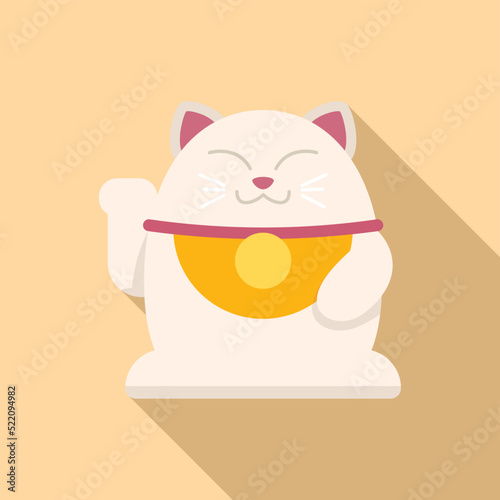 China lucky cat icon flat vector. Japan neko