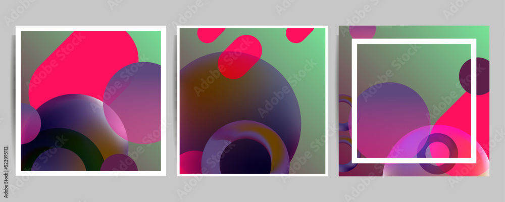 Collection of rectangular abstract layout artworks gradients in minimalism style, poster with pastel blue yellow pink. Stock vector bleed, modern neon art