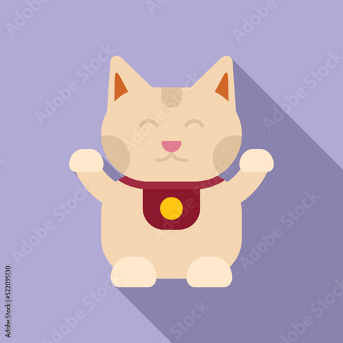 Funny lucky cat icon flat vector. Japan fortune