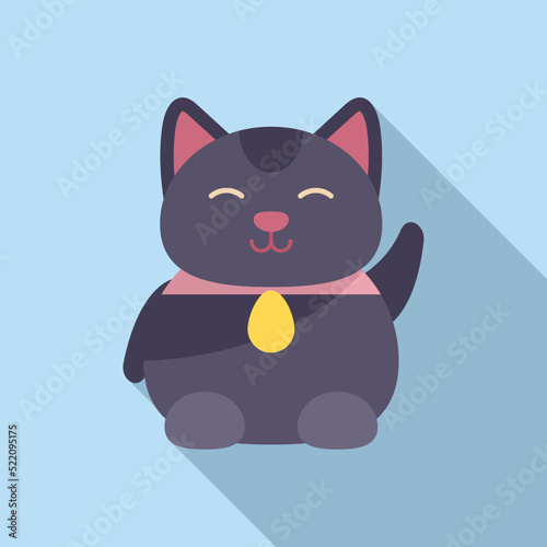 Coin lucky cat icon flat vector. Japan neko