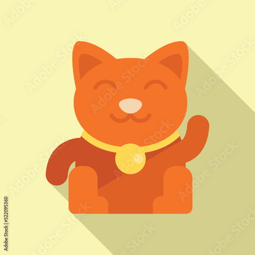 Kawaii lucky cat icon flat vector. Japan neko