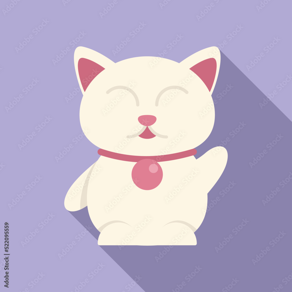 Lucky cat bell icon flat vector. Asian animal