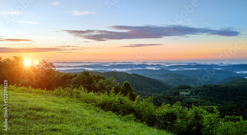 Beautiful view of North Carolina Blue Ridge Mountains at dawn