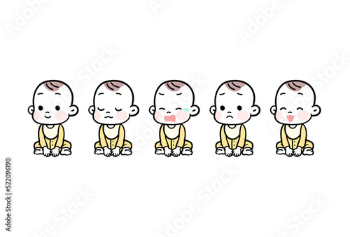 お座りする赤ちゃんの表情セット　ベクターイラスト素材