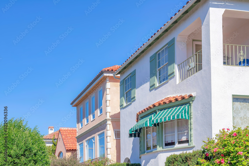 Houses with clay tile roofs in San Francisco, California