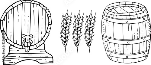 Hand drawn beer bottle icon set. Vector illustration, doodle style.