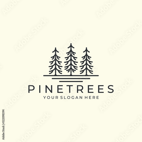 pine tree with linear style logo icon vector illustration template design