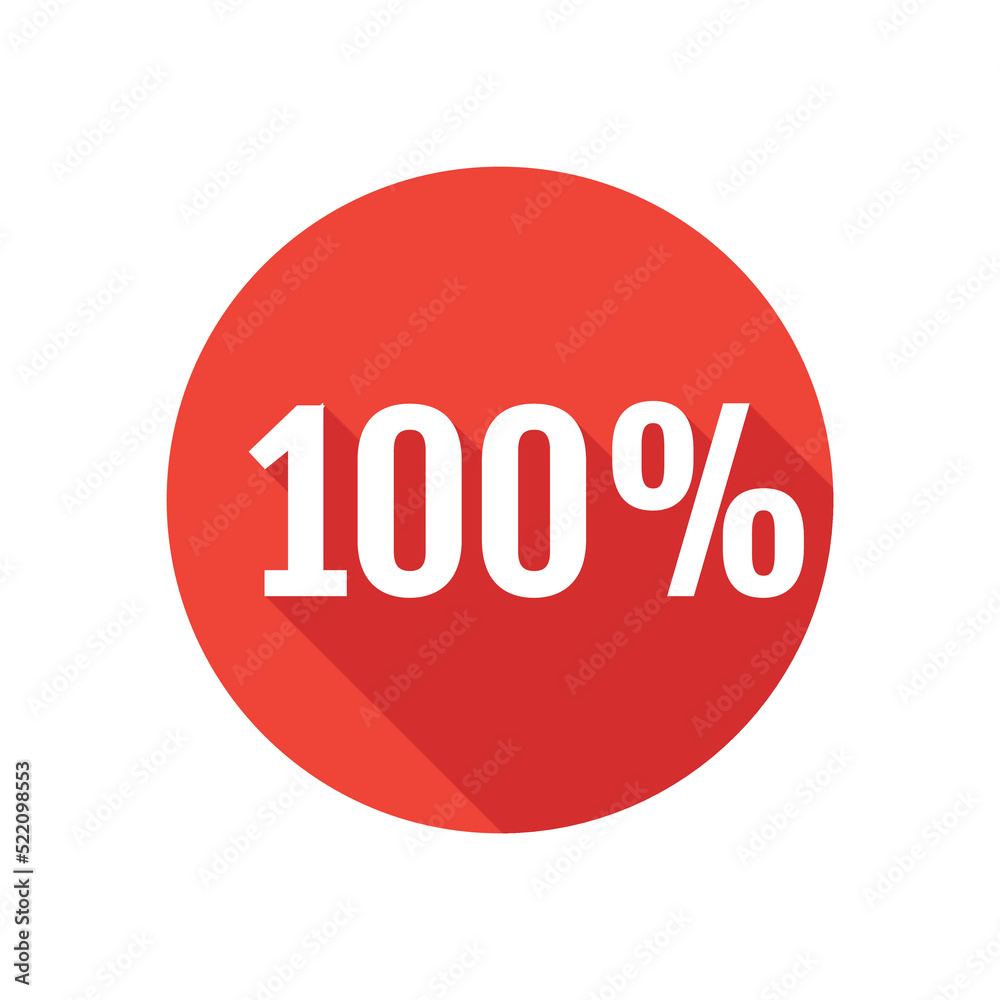 Discount, hundred percent flat icon, round button, long shadow style. Discount, hundred percent flat icon, round button, long shadow style.