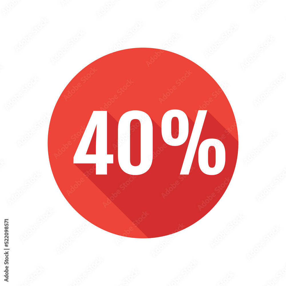 Discount, forty percent flat icon, round button, long shadow style. Discount, forty percent flat icon, round button, long shadow style.