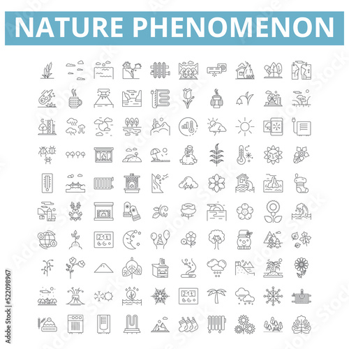 Nature phenomenon icons, line symbols, web signs, vector set, isolated illustration