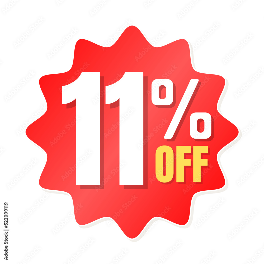 11% percent off(offer), shop now, red and yellow 3D super discount sticker, sale. vector illustration, Eleven 11% percent off(offer), shop now, red and yellow 3D super discount sticker, sale. vector illustration, Eleven