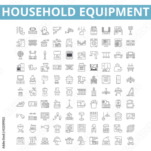 Household equipment icons, line symbols, web signs, vector set, isolated illustration