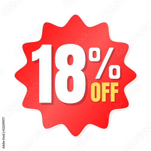 18% percent off(offer), shop now, red and yellow 3D super discount sticker, sale. vector illustration, Eighteen 