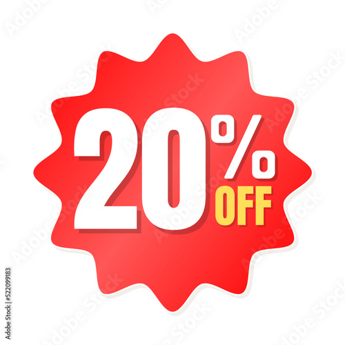 20% percent off(offer), shop now, red and yellow 3D super discount sticker, sale. vector illustration, Twenty 