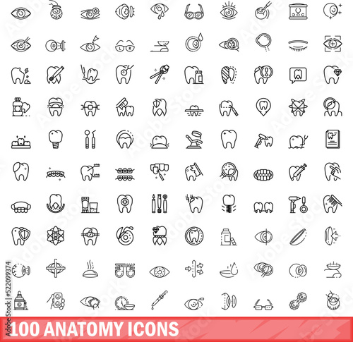 100 anatomy icons set. Outline illustration of 100 anatomy icons vector set isolated on white background