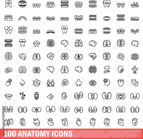 100 anatomy icons set. Outline illustration of 100 anatomy icons vector set isolated on white background