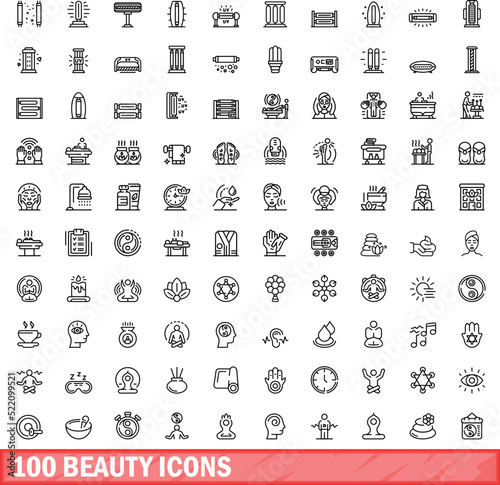 100 beauty icons set. Outline illustration of 100 beauty icons vector set isolated on white background