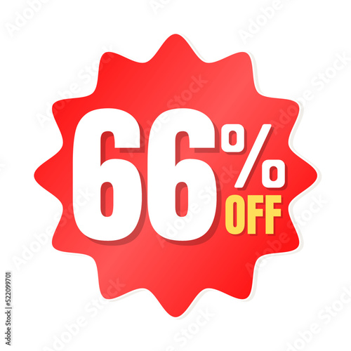 66% percent off(offer), shop now, red and yellow 3D super discount sticker, sale. vector illustration, Sixty six