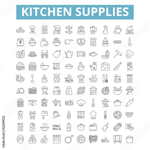 Obraz na płótnie Kitchen supplies icons, line symbols, web signs, vector set, isolated illustration w salonie