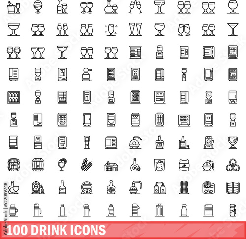 100 drink icons set. Outline illustration of 100 drink icons vector set isolated on white background