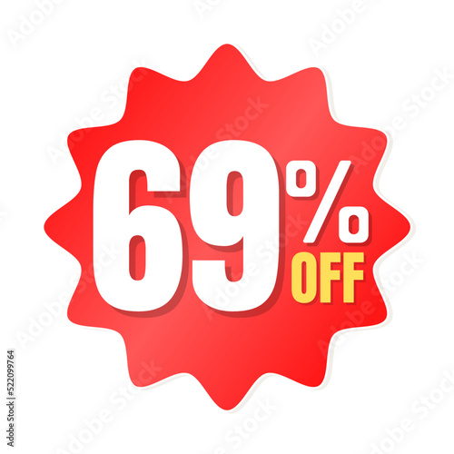 69% percent off(offer), shop now, red and yellow 3D super discount sticker, sale. vector illustration, Sixty nine