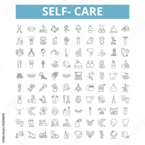 Self-care icons, line symbols, web signs, vector set, isolated illustration