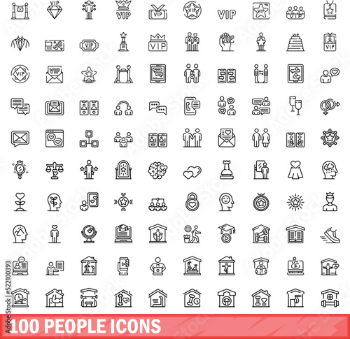 100 people icons set. Outline illustration of 100 people icons vector set isolated on white background