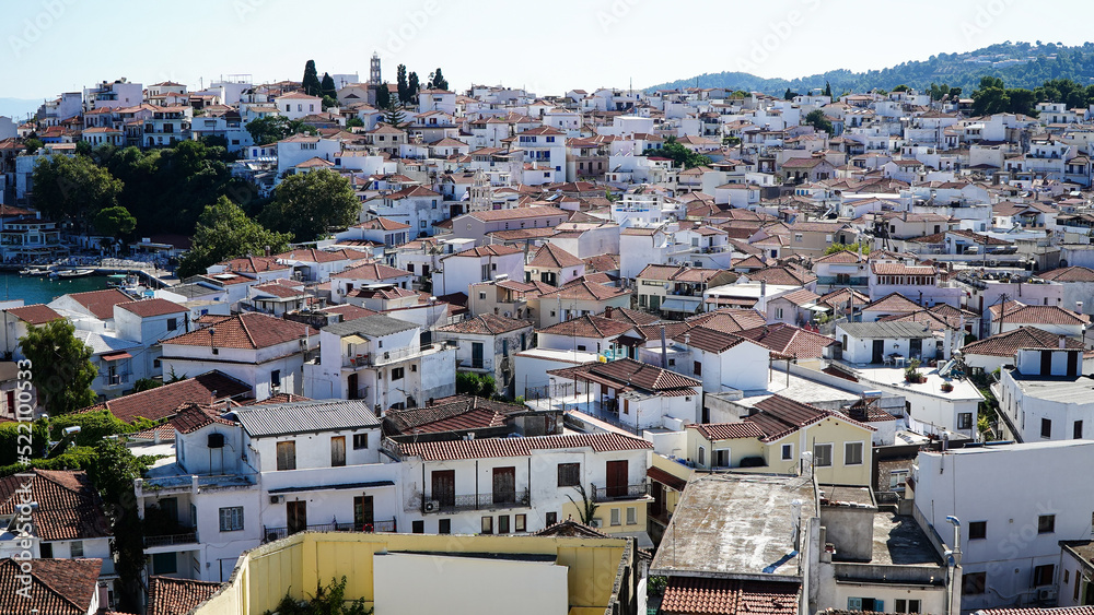 Katigiorgis on a beautiful summer morning. photo during the day. the roofs of Greek houses.