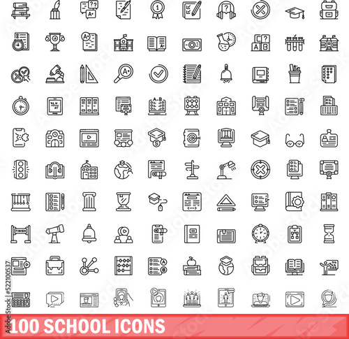 100 school icons set. Outline illustration of 100 school icons vector set isolated on white background