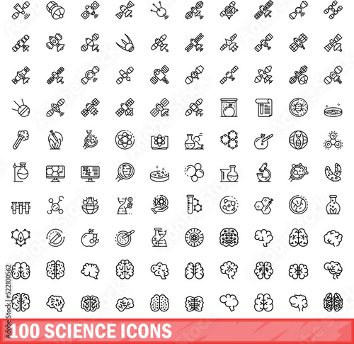100 science icons set. Outline illustration of 100 science icons vector set isolated on white background