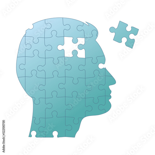 Head of a man in profile from puzzles. Vector illustration on the theme of psychology