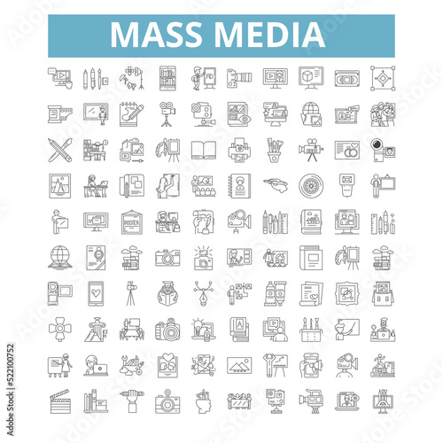 Mass media icons, line symbols, web signs, vector set, isolated illustration