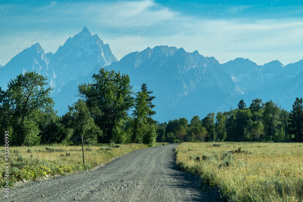 The unpaved Pilgrim Creek Road in Grand Teton National Park Wyoming